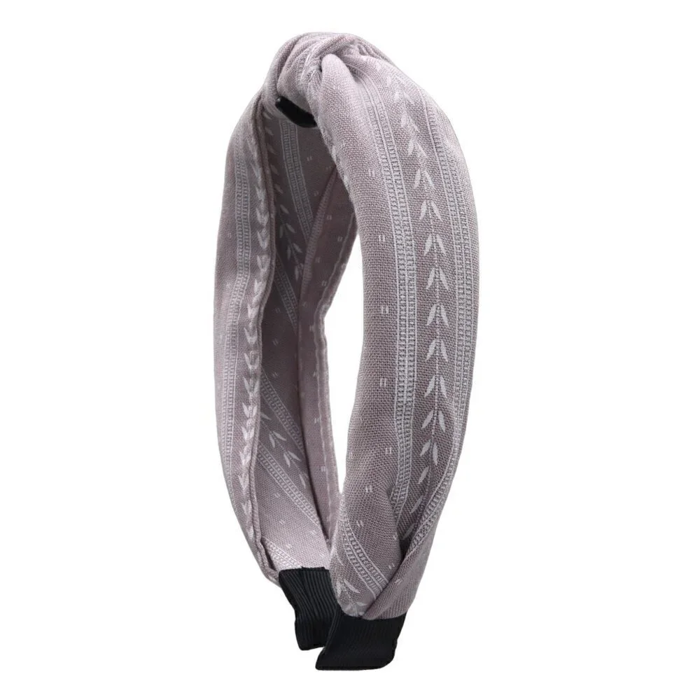 Grey Leaf Pattern Knotted Headband - Picture 4 of 6